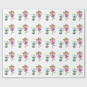 幸せな第3誕生日の女の子(ピンクの王女の妖精) ラッピングペーパー (フラット)