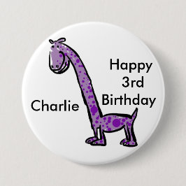 幸せな第3誕生日の漫画の(一流の)恐竜の紫色 缶バッジ