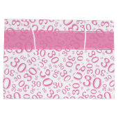 幸せな第30誕生会パターンピンクおよび白 ラージペーパーバッグ (裏面)