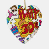 幸せな第30誕生日の漫画 セラミックオーナメント (右)