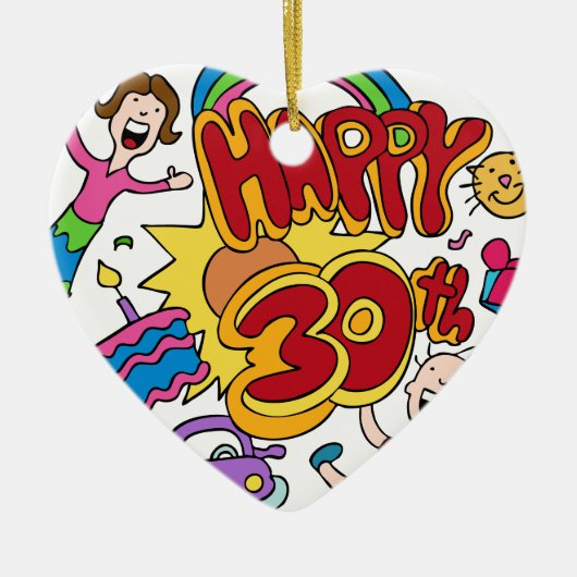 幸せな第30誕生日の漫画 セラミックオーナメント (正面)