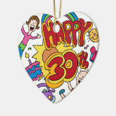 幸せな第30誕生日の漫画 セラミックオーナメント (左)