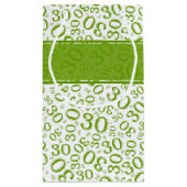 幸せな第30誕生日の緑および白い数パターン スモールペーパーバッグ (裏面)