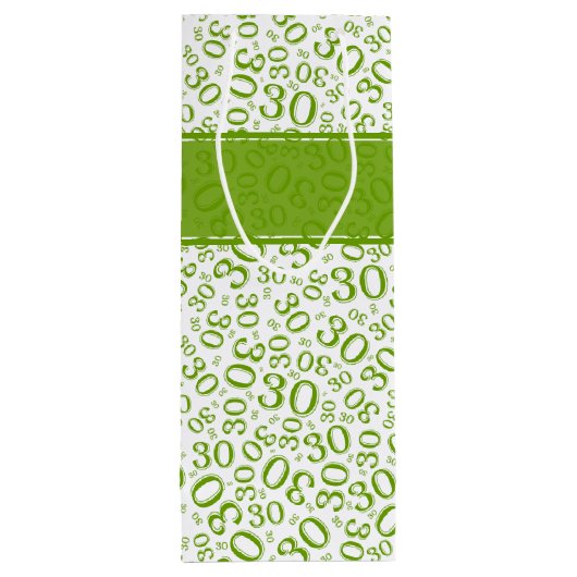 幸せな第30誕生日の緑および白い数パターン ワインギフトバッグ (裏面)
