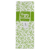 幸せな第30誕生日の緑および白い数パターン ワインギフトバッグ (正面)