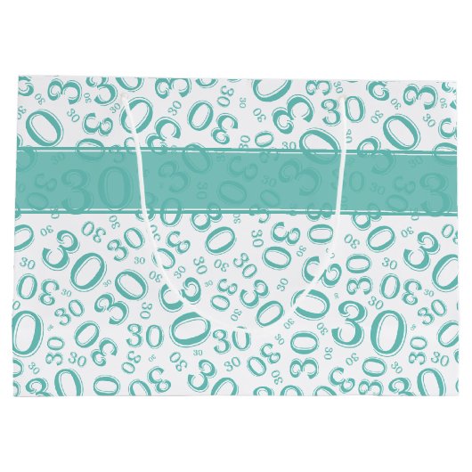 幸せな第30誕生日数パターンティール(緑がかった色)および白 ラージペーパーバッグ (裏面)