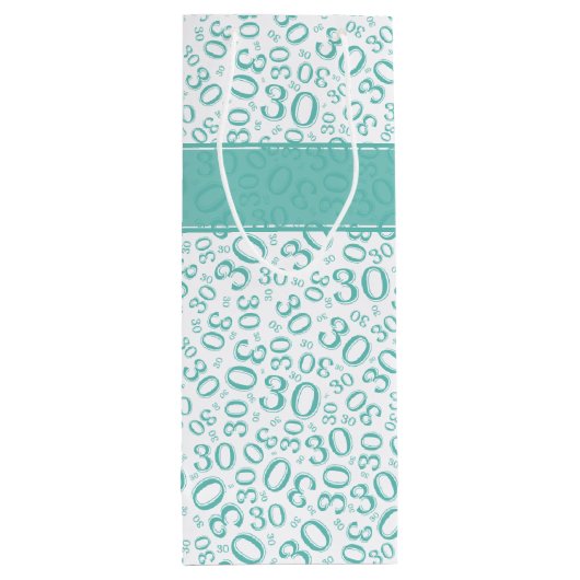 幸せな第30誕生日数パターンティール(緑がかった色)および白 ワインギフトバッグ (裏面)