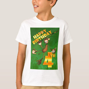 幸せな第4誕生日猿のバナナ Tシャツ