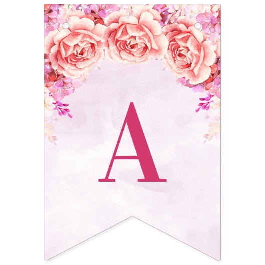 幸せな第40誕生日の旗のピンクの水彩画の花 バンティングフラッグ (第2の旗)