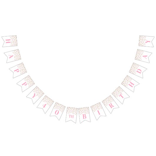 幸せな第40誕生日の旗のピンクの金ゴールドの紙吹雪 バンティングフラッグ (全)