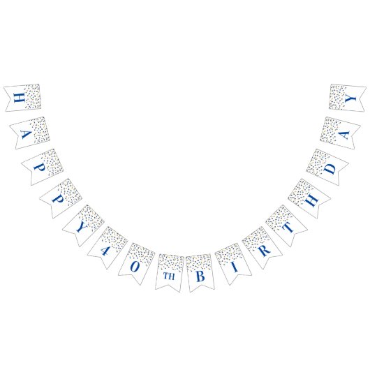 幸せな第40誕生日の旗の青い金ゴールドの紙吹雪 バンティングフラッグ (全)