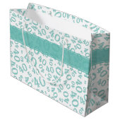 幸せな第40誕生日数パターンティール（緑がかった色）および白 ラージペーパーバッグ (裏面アングル)