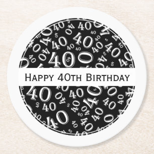 "幸せな第40誕生日"の黒くか白いパーティーのテーマRnd ラウンドペーパーコースター