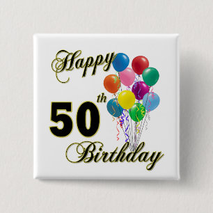 幸せな第50誕生日プレゼントおよび誕生日の服装 缶バッジ