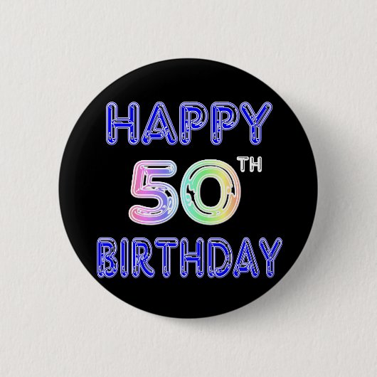 幸せな第50誕生日プレゼントおよび誕生日の服装 缶バッジ (正面)