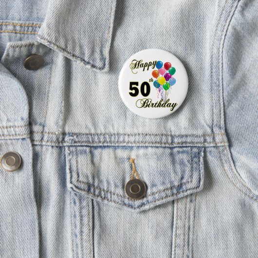 幸せな第50誕生日プレゼントおよび誕生日の服装 缶バッジ (インサイチュ)