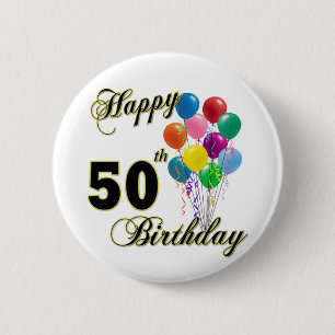 幸せな第50誕生日プレゼントおよび誕生日の服装 缶バッジ