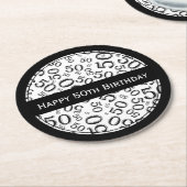 "幸せな第50誕生日"の黒くか白いパーティーのテーマRnd ラウンドペーパーコースター (アングル)