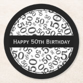 "幸せな第50誕生日"の黒くか白いパーティーのテーマRnd ラウンドペーパーコースター (正面)