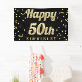 幸せな第50金ゴールドのきらきら光るなタイポグラフィの紙吹雪の黒 横断幕 (インサイチュ)