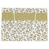 幸せな第55誕生会のテーマの金ゴールドおよび白 ラージペーパーバッグ (裏面)