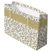 幸せな第55誕生会のテーマの金ゴールドおよび白 ラージペーパーバッグ (裏面アングル)