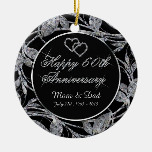 幸せな第60記念日のダイヤモンドはDBLを味方しました去ります セラミックオーナメント (正面)