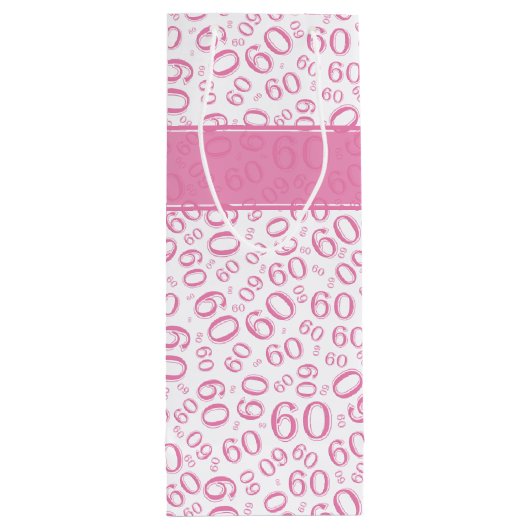幸せな第60誕生日のピンクおよび白い数パターン ワインギフトバッグ (裏面)