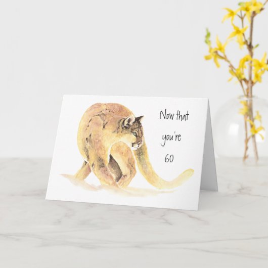 幸せな第60誕生日、うろつきのおもしろい、クーガー カード (黄色い花)