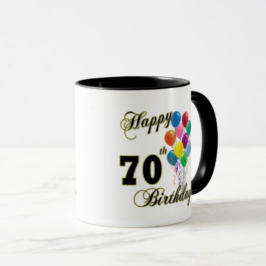幸せな第70誕生日プレゼントおよび誕生日の服装 マグカップ (正面右)
