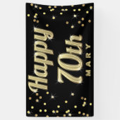 幸せな第70金ゴールドのきらきら光るなタイポグラフィの紙吹雪の黒 横断幕 (縦)