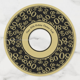 幸せな第80誕生日の金ゴールドおよび黒い数テーマ ワイングラスタグ