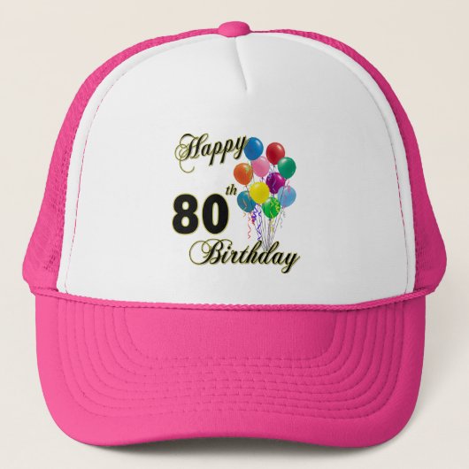 幸せな第80誕生日プレゼントおよび誕生日の服装 キャップ (正面)