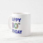幸せな第80誕生日プレゼントおよび誕生日の服装 コーヒーマグカップ (正面左)