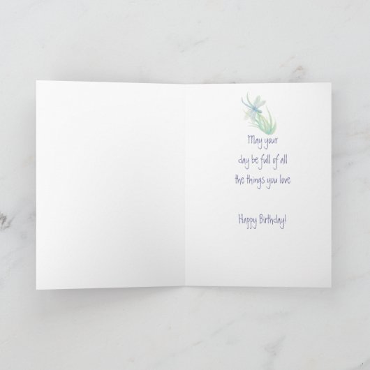 幸せな第89誕生日の水彩画のトンボの自然 カード (内部)