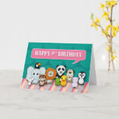 幸せな第9誕生日のガーリーでかわいい微笑動物 カード (黄色い花)