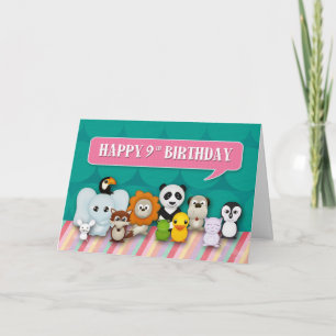 幸せな第9誕生日のガーリーでかわいい微笑動物 カード