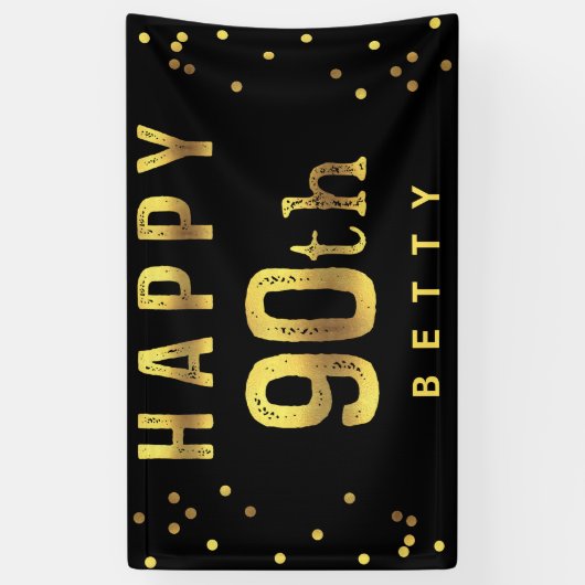 幸せな第90フェイクな金ゴールドホイルの紙吹雪の黒 横断幕 (縦)