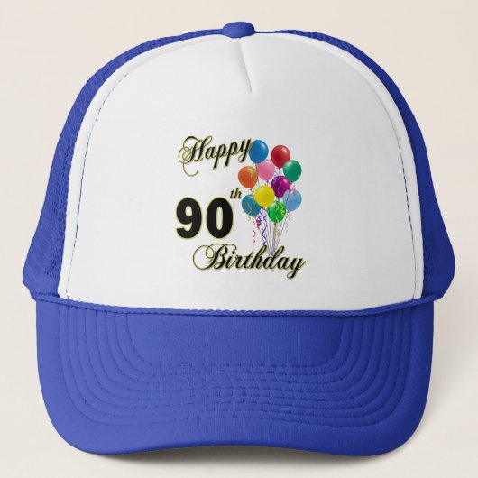 幸せな第90誕生日プレゼントおよび誕生日の服装 キャップ (正面)