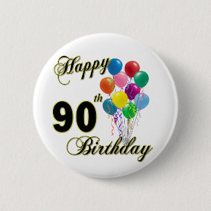 幸せな第90誕生日プレゼントおよび誕生日の服装 缶バッジ