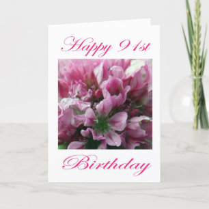 幸せな第91誕生日のピンクおよび緑の花 カード