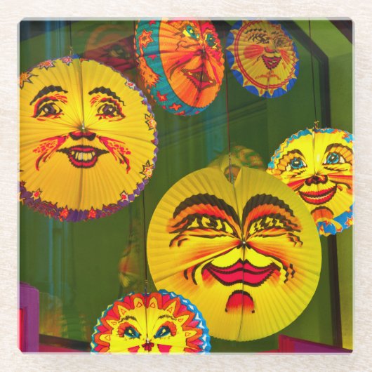 幸せな紙ファン ガラスコースター (正面)