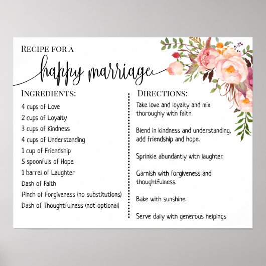 幸せな結婚のサインの贈り物の結婚ピンクのためのレシピ ポスター (正面)