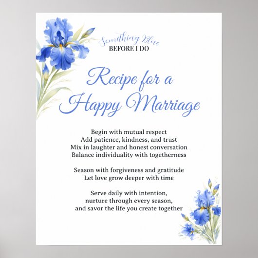 幸せな結婚の秘訣 青い色合いと花のデザイン ポスター (正面)
