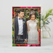 幸せな結婚の花のある緑のホリデーグリーティング シーズンカード (スタンド正面)