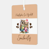 幸せな結婚をしたフクロウのソウルメイト(茶色) メタルオーナメント (正面左)
