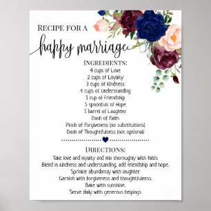 幸せな結婚ウェディングシャワーネイビーギフトのためのレシピ ポスター