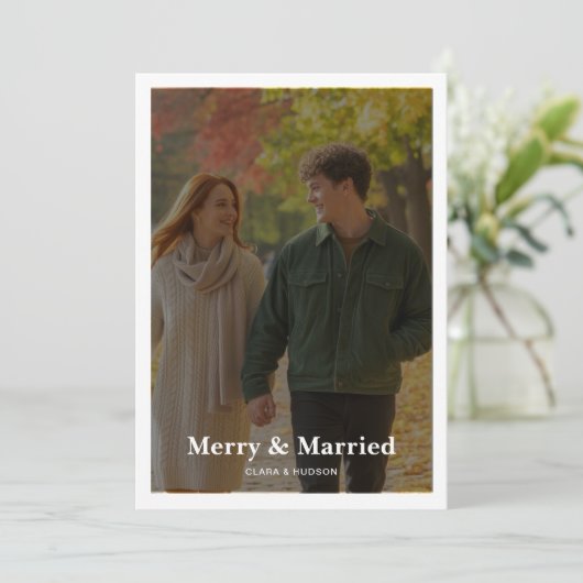 幸せな結婚カップルのホリデーカード シーズンカード (スタンド正面)