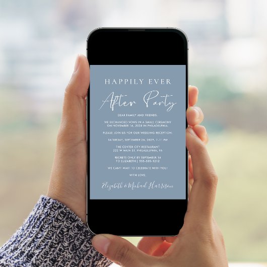 幸せな結婚パーティーの写真 ダスティーブルーの結婚式 案内状