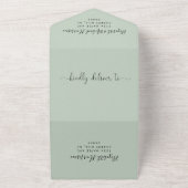 幸せな結婚式のお知らせ サージュグリーンのウェディングパーティー オールインワン招待状 (外側)